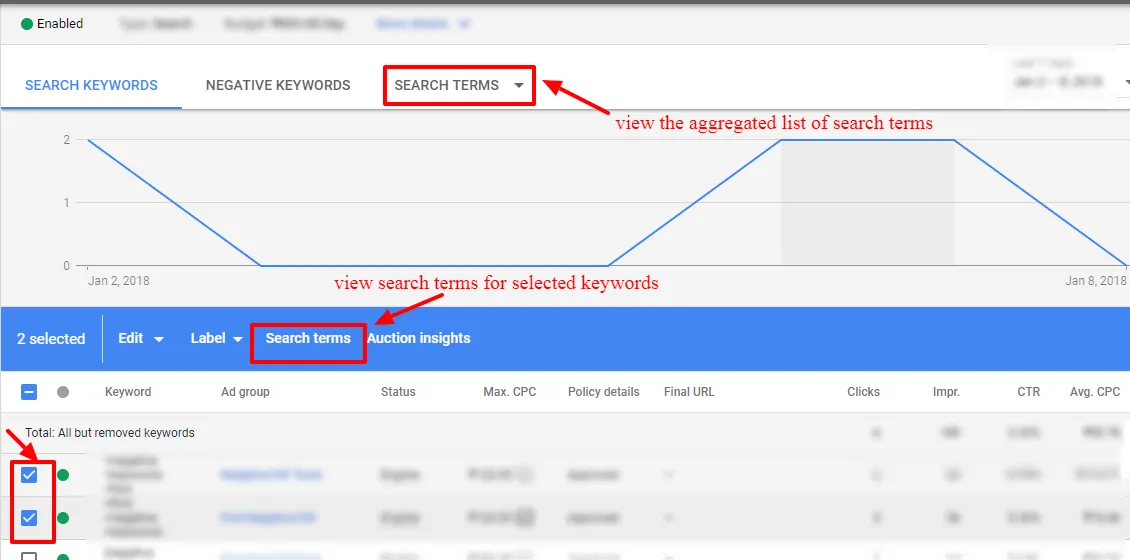 View Search Terms Adwords