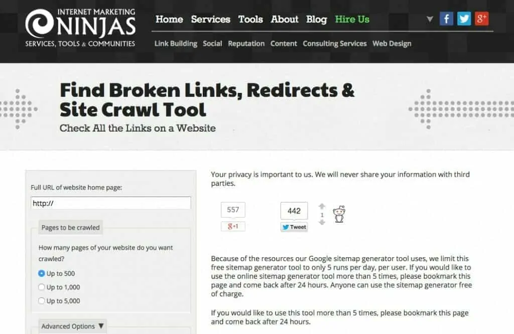 Internet Marketing Ninja Broken Link Tool