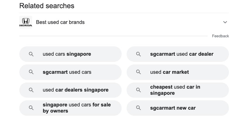 SERP features in Google: related searches 