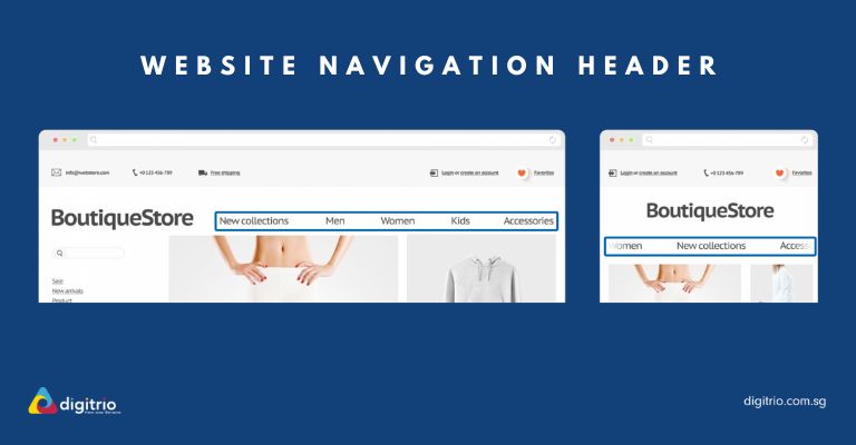 Website navigation header example by Digitrio
