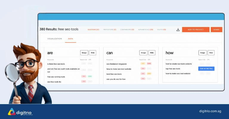Screenshot of AnswerThePublic SEO tool Screenshot of AnswerThePublic SEO tool
