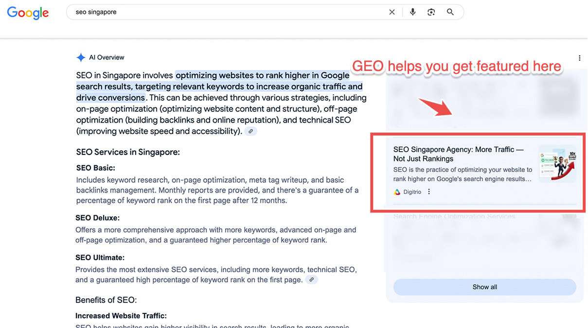 Google AI Overview - Digitrio's Own Results Example